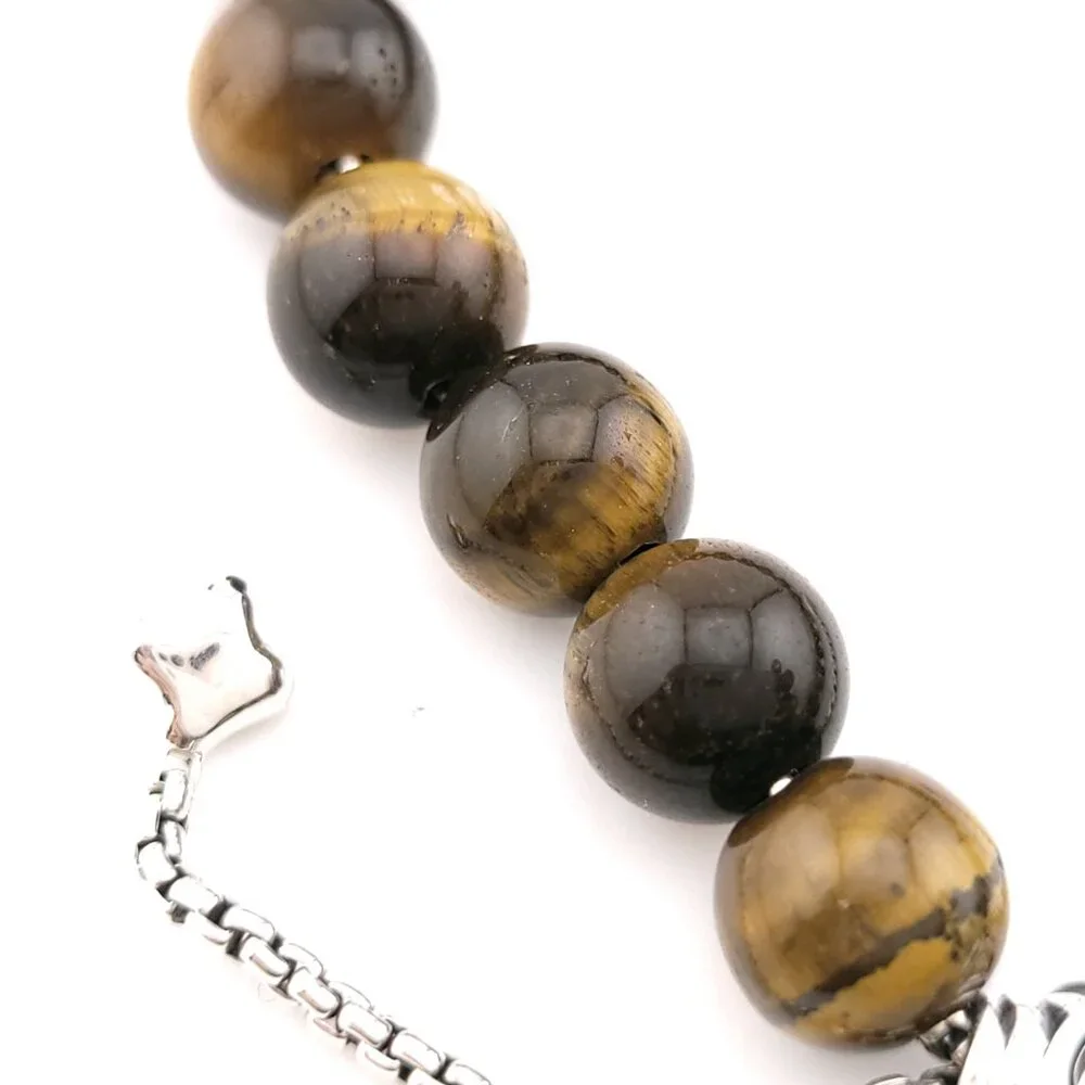 David Yurman Sterling Silver 8mm Tiger's Eye Spiritual Bead Beaded Pull Bracelet
